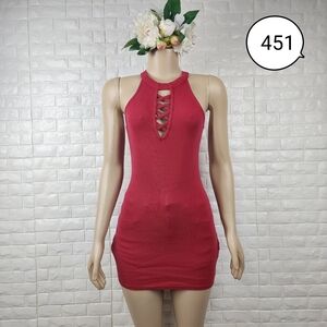 Derek Heart Small Red Mini Knit Dress – Fitted Casual Short Dress